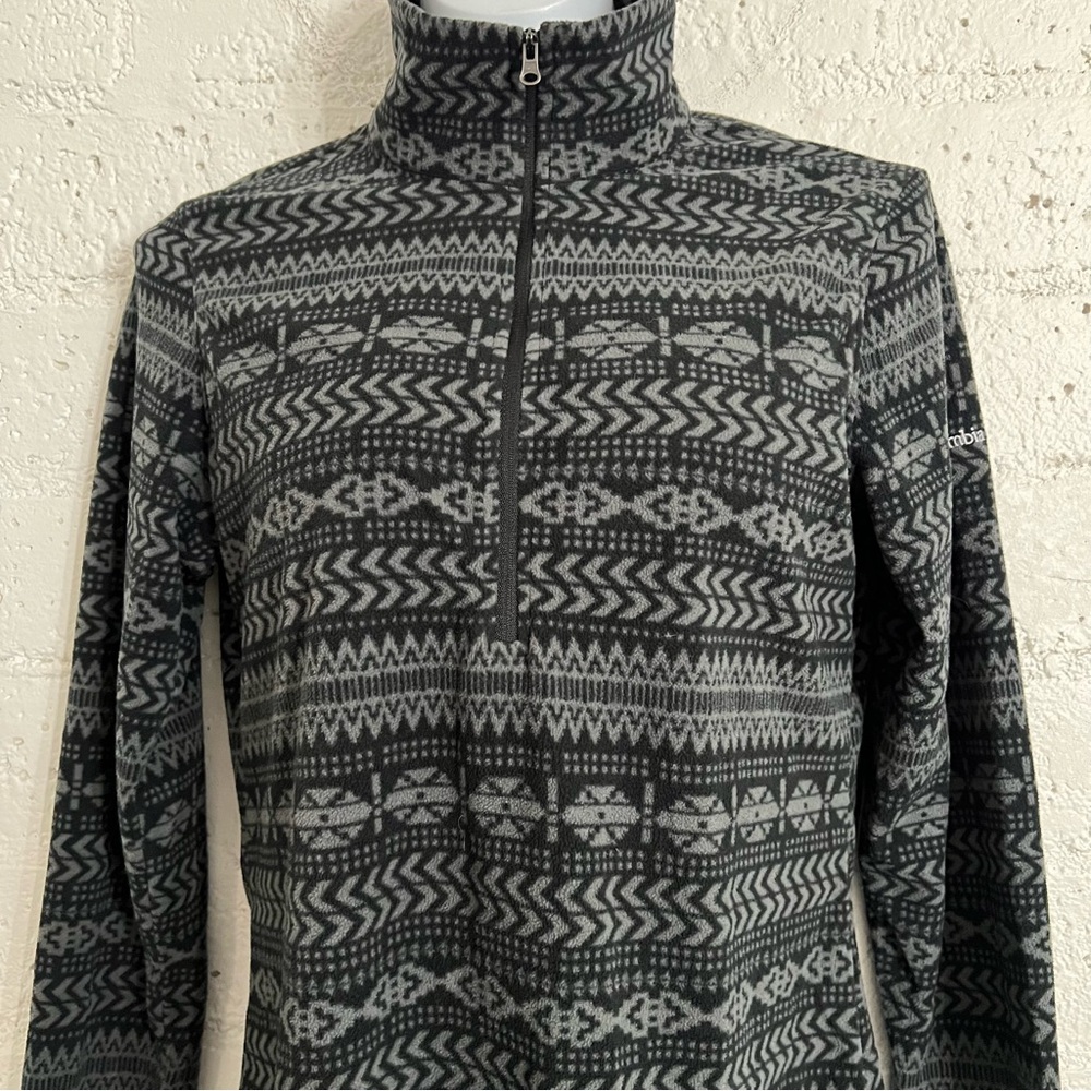 Columbia Womens 1/4 Zip Pullover M Black Gray Glacial Fleece III Geometric Aztec - Picture 2 of 5